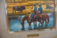 Francisco Sanchez Manso Mini Oil Painting Young Fishermen on Horses with Bulls