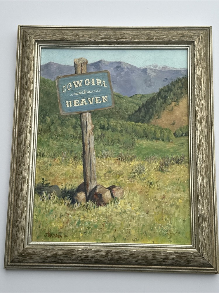 JANIS WILKEY PAINTING COWGIRL HEAVEN WOOD SIGN LANDSCAPE REGIONALISM AMERICAN