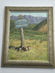 JANIS WILKEY PAINTING COWGIRL HEAVEN WOOD SIGN LANDSCAPE REGIONALISM AMERICAN