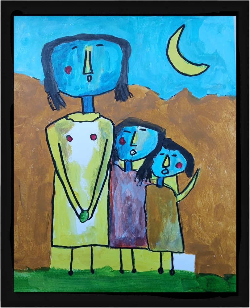 Abstract/Impressionism 11×14 Family Three colorful Handmade Street Art Painting