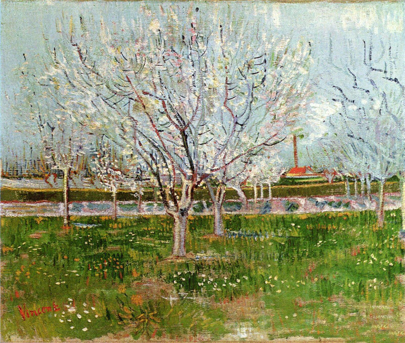 Oil painting Vincent Van Gogh – Orchard in Blossom early spring season landscape