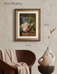 Vintage Floral Gold Framed Wall Art Canvas Print 13×16 Retro Flower Oil Painting