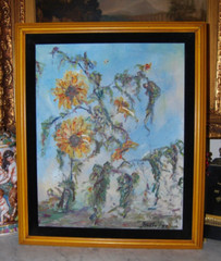 FRAMED SIGNED ORIGINAL OIL GOLDEN SUN FLOWERS A STILL LIFE ARTIST: HECTO VIDAL