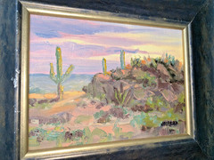 Phil Hulebak Listed NM Artist Plein Air Desert Scene Cactus Oil Painting Ex Cond