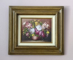 Vintage ORIGINAL 1980s Shades of Pink Floral Daisies SIGNED W Damien FRAMED