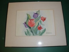 Watercolor Picture Framed Signed Tulips 10″x8″ S.S. Hartman