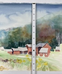 Red Barn Minimalist Art Watercolor Painting Rural Farm Scene 11×15” Country