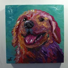 Colorful Golden Retriever Dog Original Acrylic Painting Pet Portrait Decor 6×6