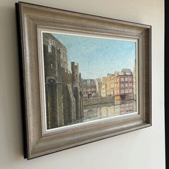 Elegant Cityscape Oil Painting „Stone Gate“ Handcrafted Large Artwork