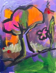 OOAK Original Acrylic Painting on Paper 9×12 inches Primitive Colorful Landscape