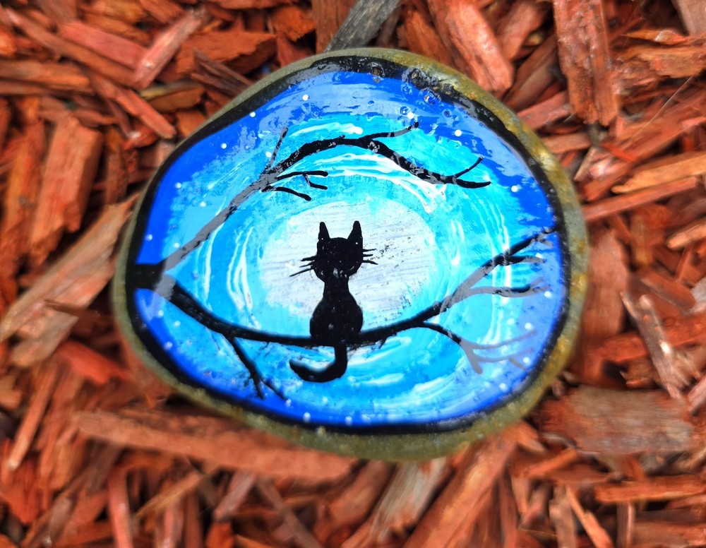 Hand Painted Cat Kindness original Rock paper weight Painting Art Gift