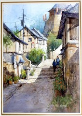 Orig 10 x 14 Watercolor Painting/Japanese Village Scene signed IAN RAMSAY/Framed