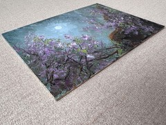 Original Night Landscape Oil Painting, Impasto Moon Painting, Purple Blossom Art