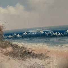 22.75” X 19” Canvas Unframed Lighthouse Beach Scene Painting
