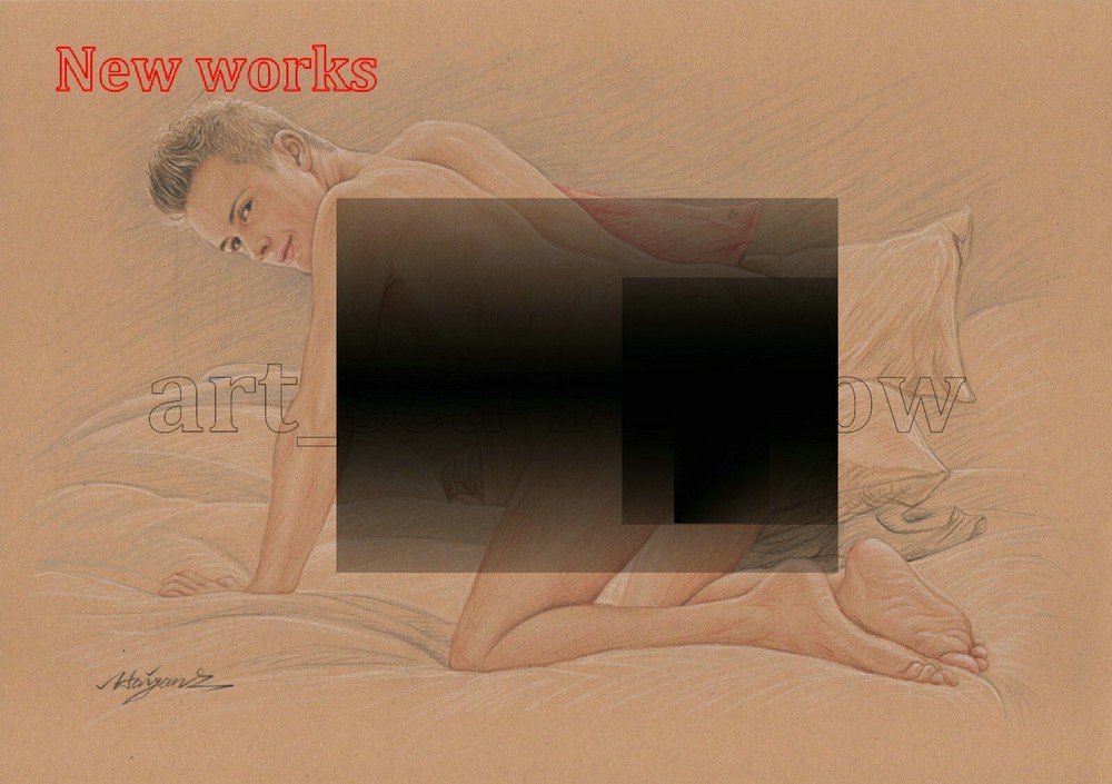 Original drawing A4 Art Colored Pencil painting male model on kraft paper new183