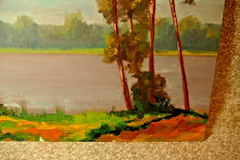 Florence Eisenberg 1965 Oil Painting LAKE MANAWA CB Iowa Waterfront Landscape NR