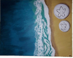 Original Coastal Beach Shore Sand Dollars Acrylic Painting On Canvas 14×18