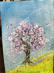 ACEO Original Cherry Blossoms Painting Spring Sakura ATC OOAK Art Cachetmaison