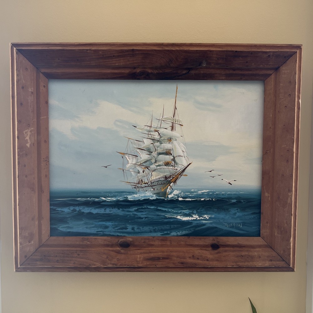 Hewitt Jackson Original Oil Painting Clipper Ship At Sea Signed Framed