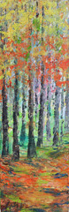Original Aspen Forest Painting 12×36 Textured Fall Wall Art, Autumn’s Quiet Glow