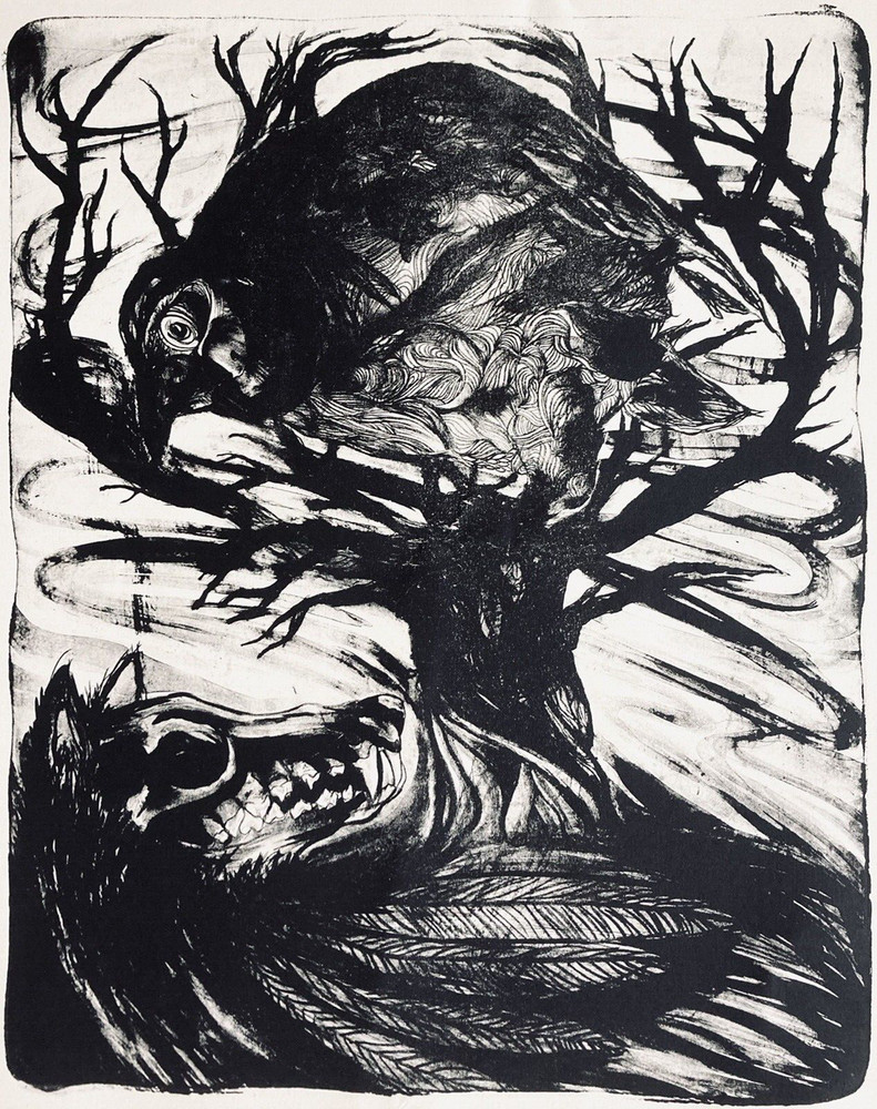 Cannon Dill Raven Fox Oakland Street Art Graphic Animals Forest Bird Dog Black