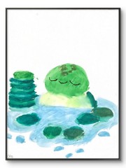 Turtle Pastel Spa Funny Cute Bathroom Decor Original 11 by 14 Canvas Panel