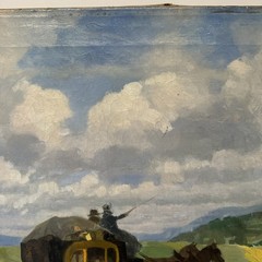 Antique Impressionist Painting Horse Carriage Landscape Mystery Oil 1910’s 22″