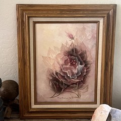 Vintage Art Floral Framed Rose Oil Painting Signed Alice Baker 1990 13.5 x 17″