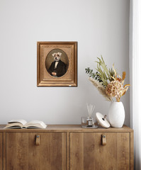 19th Portrait of A Victorian Gentleman & Head Of A Jack Russell Terrier Dog