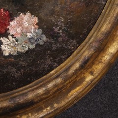 Antique Italian painting oval artwork oil on canvas still life 18th century