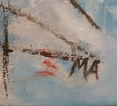 MONOGRAM SIGNED! WINTER SCENERY WITH 2 BLACKBIRDS