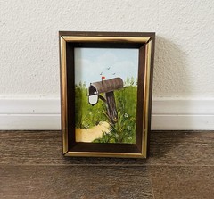 Framed Mailbox Beachside Painting – Green, Blue, Brown 5.5/7.5 Inches