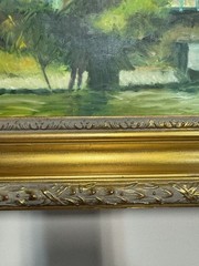 Original Oil Impressionist Painting: Suspension Bridge/ River 11” X 14”: Framed