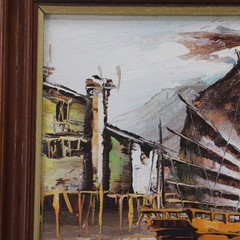 VTG Pair Mini Hong Kong Pottinger Street & Harbor Scenes Signed Oil Paintings