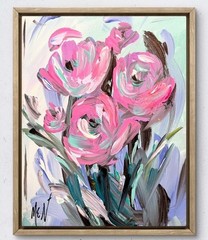 Maria Art PINK FLOWERS 8×10 Canvas Original Abstract Expressionist Floral Decor