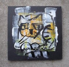 Cat painting acrylic picture on canvas unique gouache orig sign ZM
