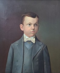 Antique 19th Century Oil Painting Portrait of a Young Boy in a Suit