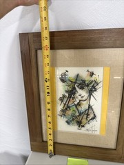 Artist Dibuso Abstract Girl Mixed Media Water Color Pen Framed Signed 2016