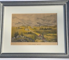 Currier & Ives Vtg Matted Lithograph . THE GREAT WEST Ultra Classic – No Frame