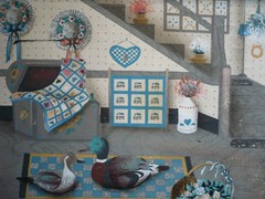 Hamilton, Vintage American Folk Art Painting Signed Genre Ducks Country Decor