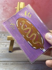 ACEO Original Corn Dog OOAK Miniature Food pop Art Card County Fair Carnival Art