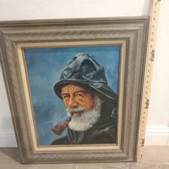 Old Sea Fisherman Smoking Pipe Oil Painting – From Lahaina, Hawaii 1976