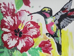 Abstract/Expressionism Hummingbird 11×14 One of a Kind Colorful Acrylic Painting