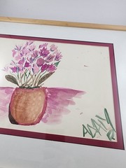 Floral Watercolor Painting Framed Matted Signed Adam Pink Flowers in Vase 20×16″