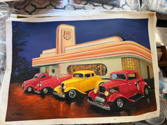 Vintage Route 66 Diner Americana Classic Cars Retro Decorative Oil Painting Art
