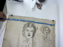 VTG WWII Pinup Girl Art on Canvas Tapestry Wallhanger c. 1940’s Glamour Fashion
