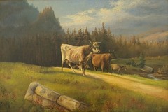 Antique oil. Wilhelm Zillen(1824-1870):”Alpine landscape with cattle and goats”