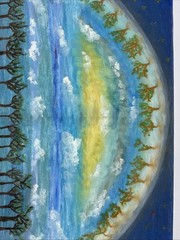 Original Painting Surreal Earth Sky Trees Dreamscape Clouds Signed Goug 22×28”