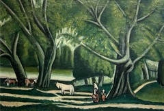 Vintage Symbolist Double-Sided Oil Painting Landscape & Abstract Signed Pincus