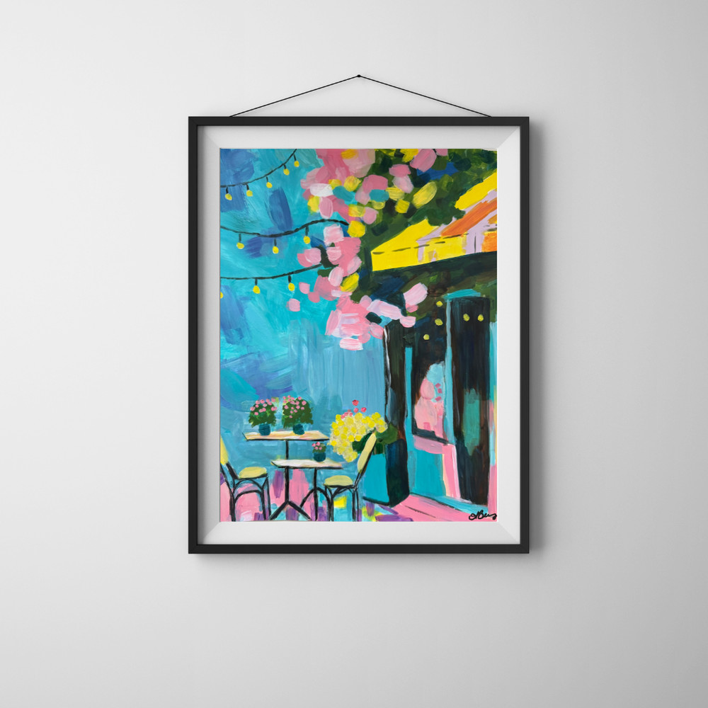 Abstract Expressionism Acrylic Art on 11×14 Paper – Evening Cafe